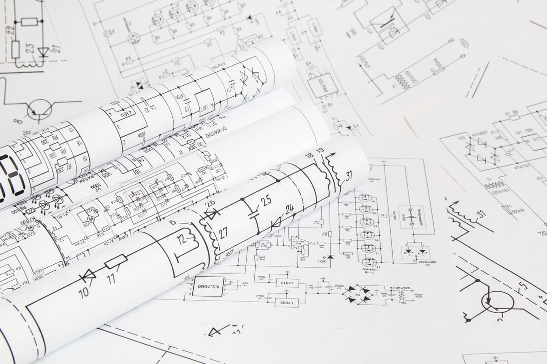 paper rolls of electrical engineering drawings